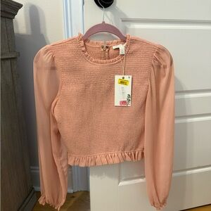 Pink Long Sleeve Smocked Top